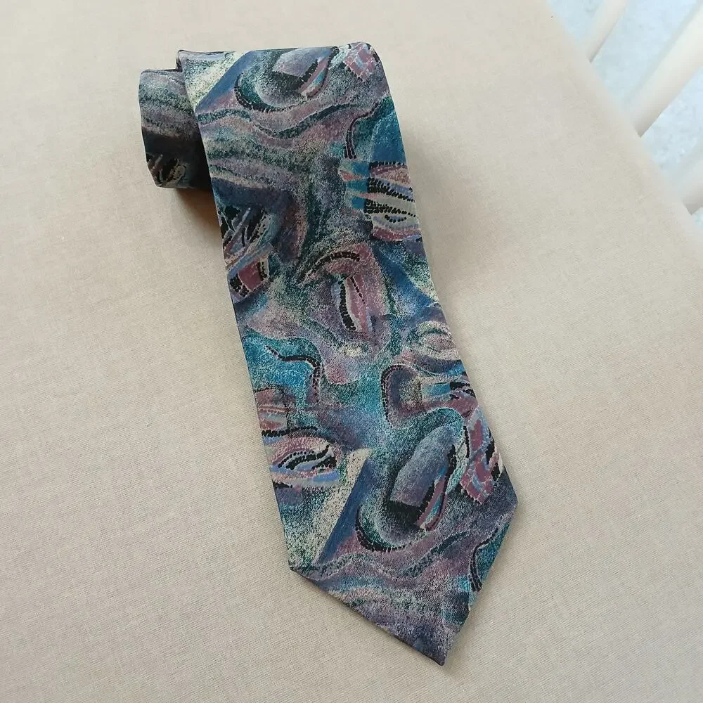 Vintage Etienne Aigner Abstract Painterly Mens Necktie watercolor 90s retro